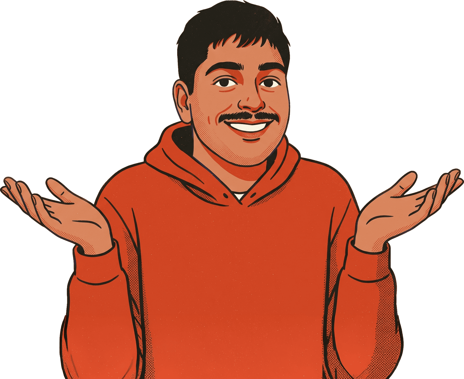 Illustration of Amman shrugging with a smile