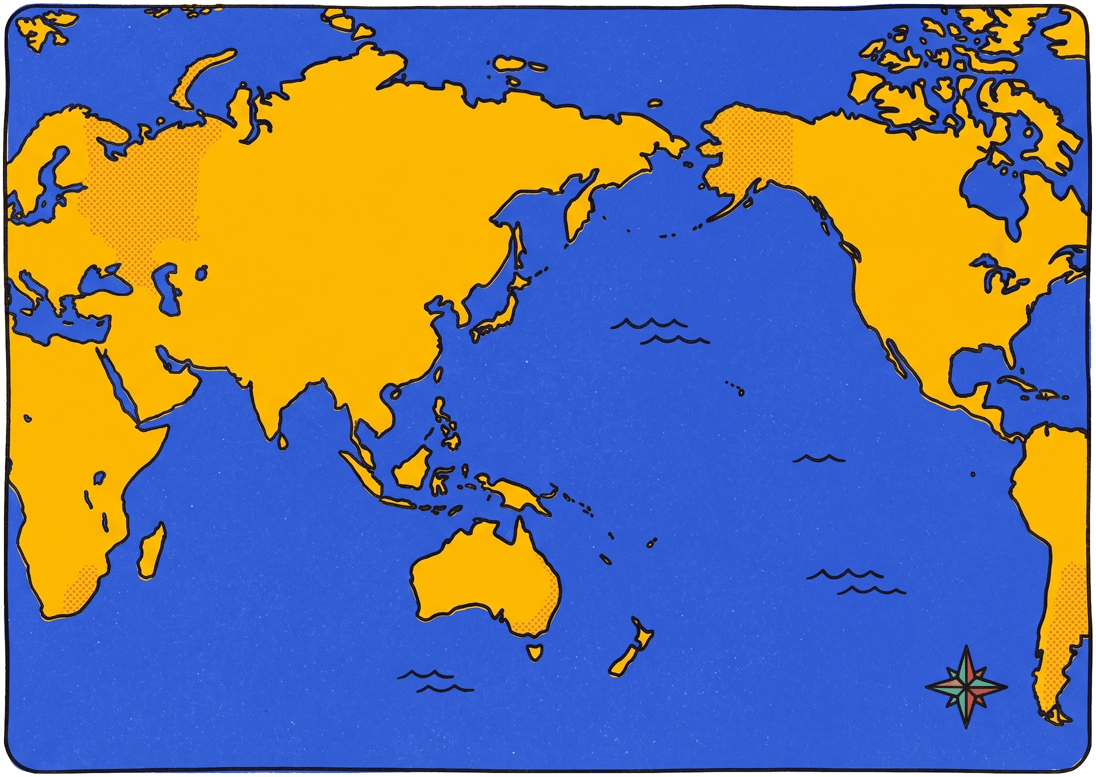 Illustrated world map of my route: New York, Lahore, Japan, Melbourne, Los Angeles and Boca Raton, Florida